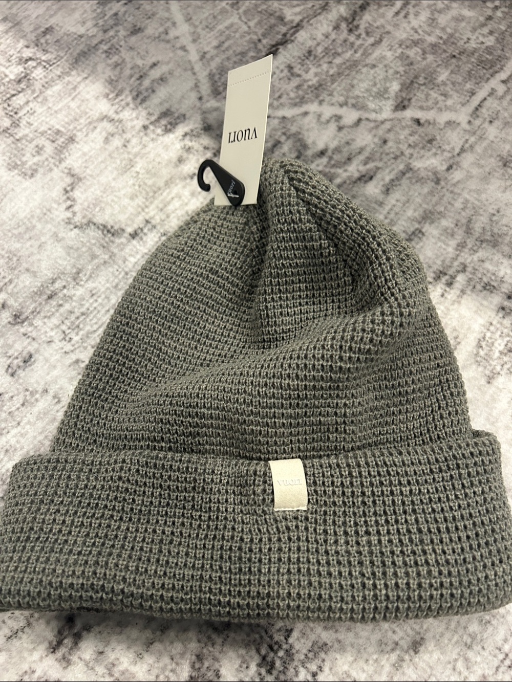 Vuori Unisex Waffle Knit Beanie Hat in Olive Gray